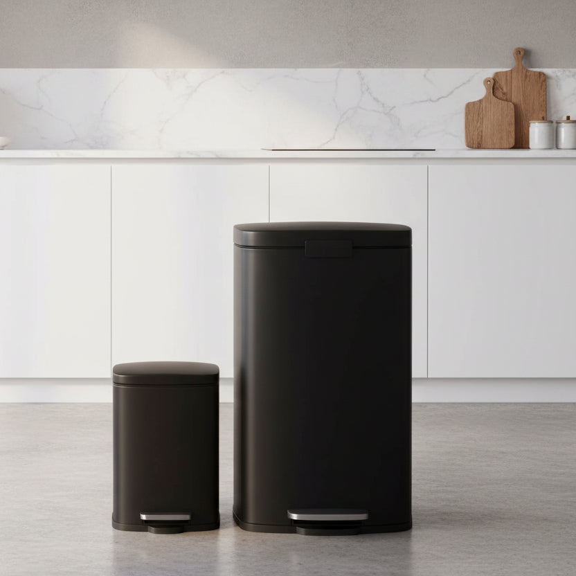Poubelle 50L pédale fermeture douce acier inox noir avec 5L