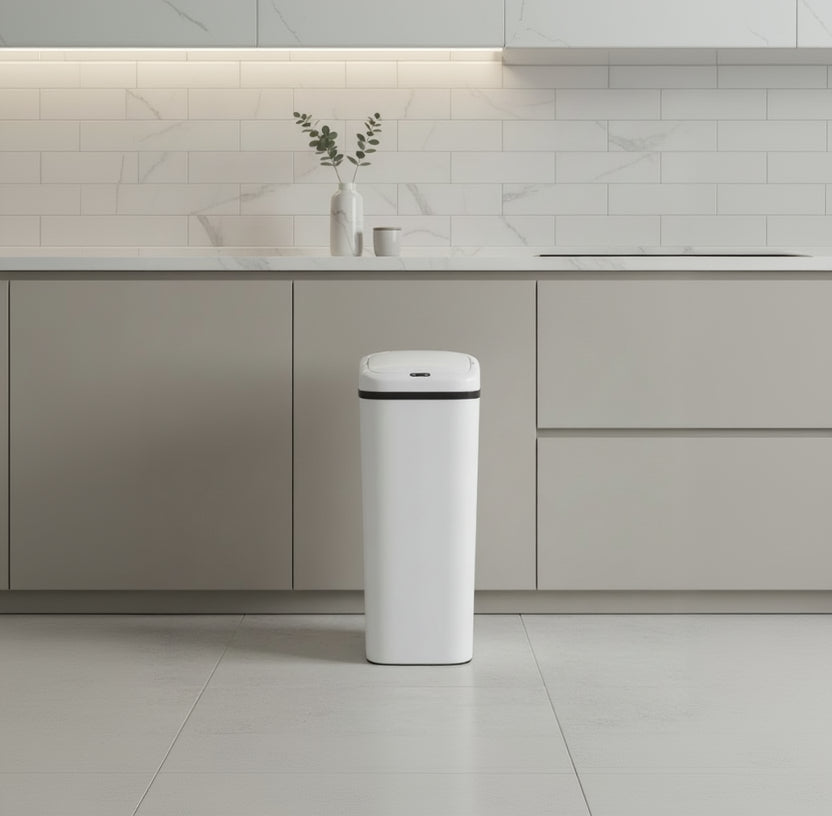Poubelle 50l sans contact blanche acier inoxydable hygiénique Autovia50