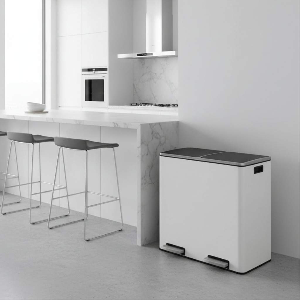 poubelle a couvercle double aluminium organise grande capacite blanc Dualis60L