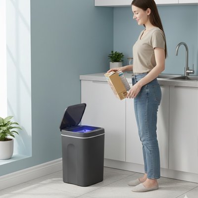 poubelle automatique design silencieuse 16l gris NeoSense