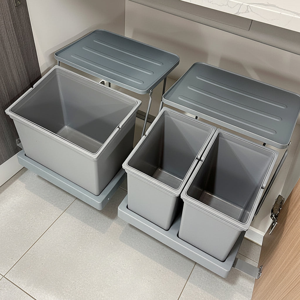 Poubelle coulissante sous evier couvercle basculant automatique anti-odeurs SinkMate Bin16L