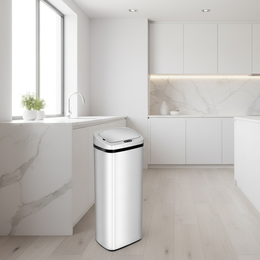 Poubelle cuisine 50l capteur sans contact anti traces moderne Pureva50