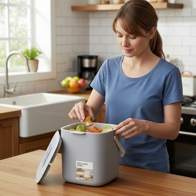 poubelle cuisine compost 4L compacte gris Purevia