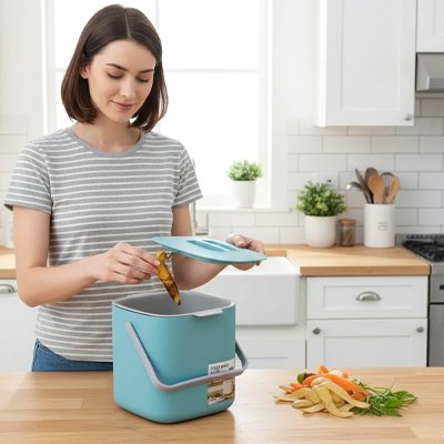 poubelle cuisine couvercle anti odeurs bleur Purevia