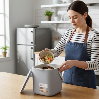 poubelle cuisine grise sur plan de travail Purevia