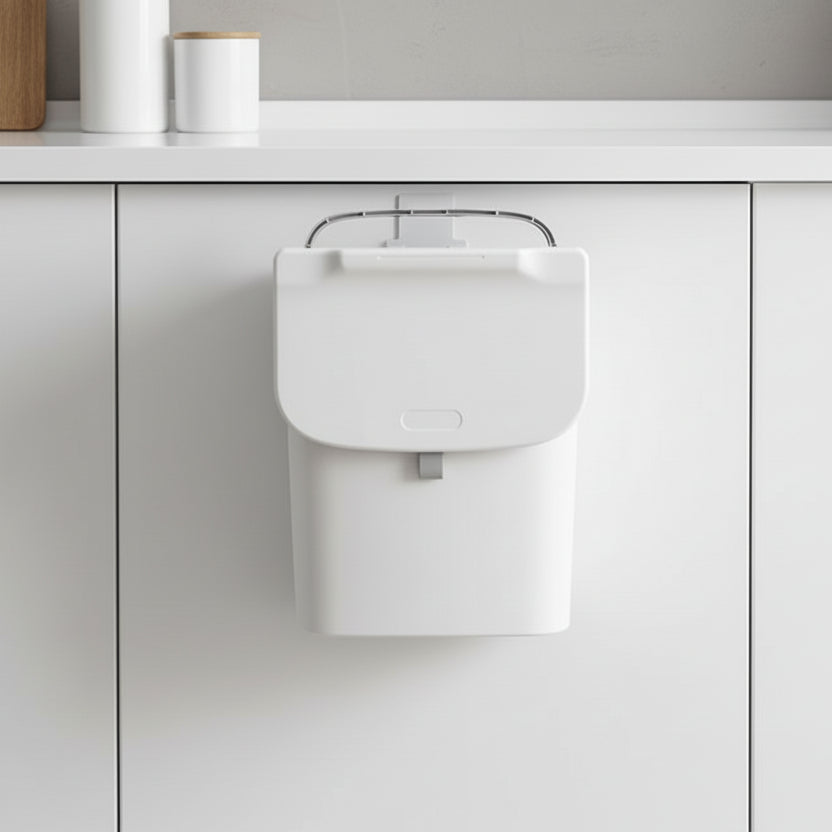 Poubelle cuisine sous évier 9L Blanc gris compacte pratique PorteMalin