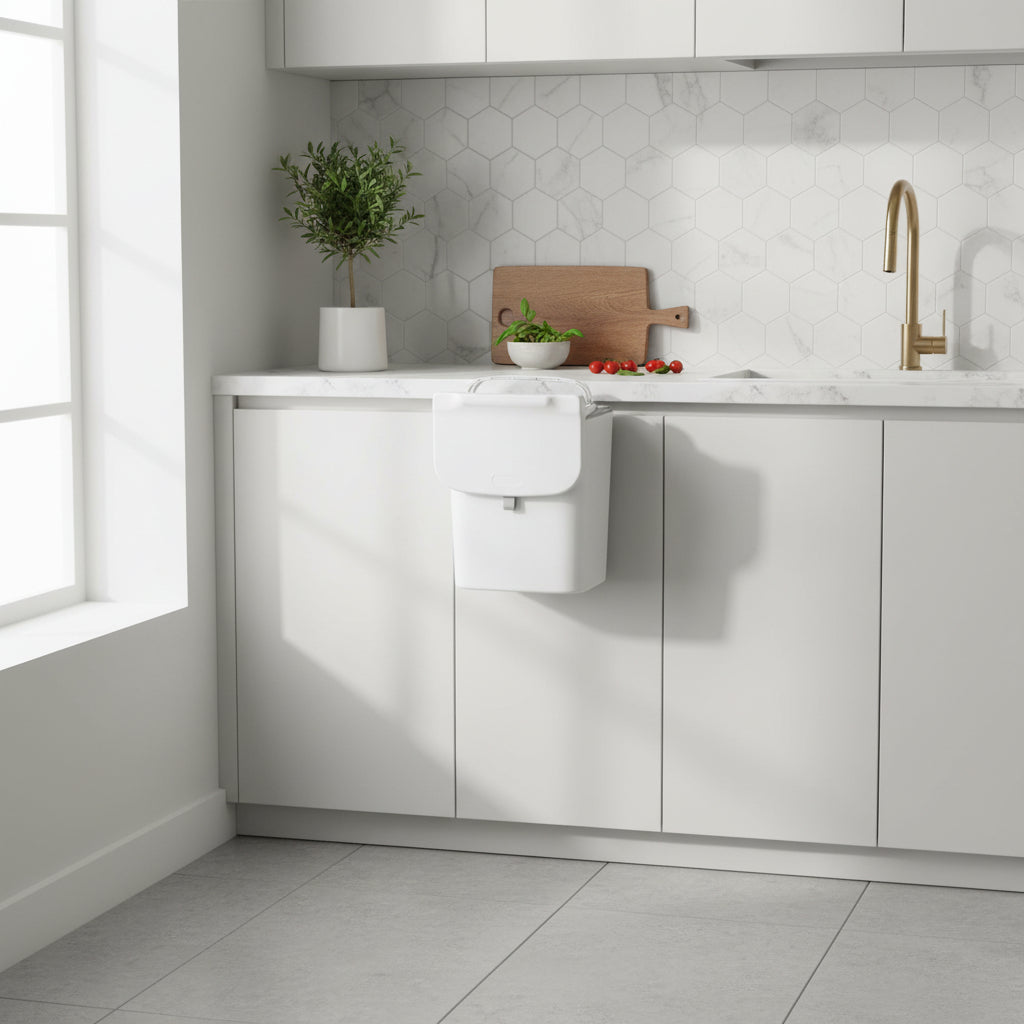 Poubelle cuisine sous évier 9L Blanc pur compacte pratique PorteMalin