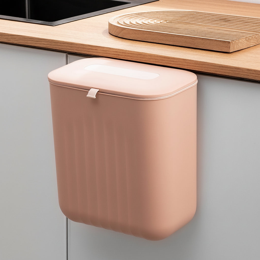 poubelle cuisine sous evier suspendue porte rose 11L SpaceSaver Bin