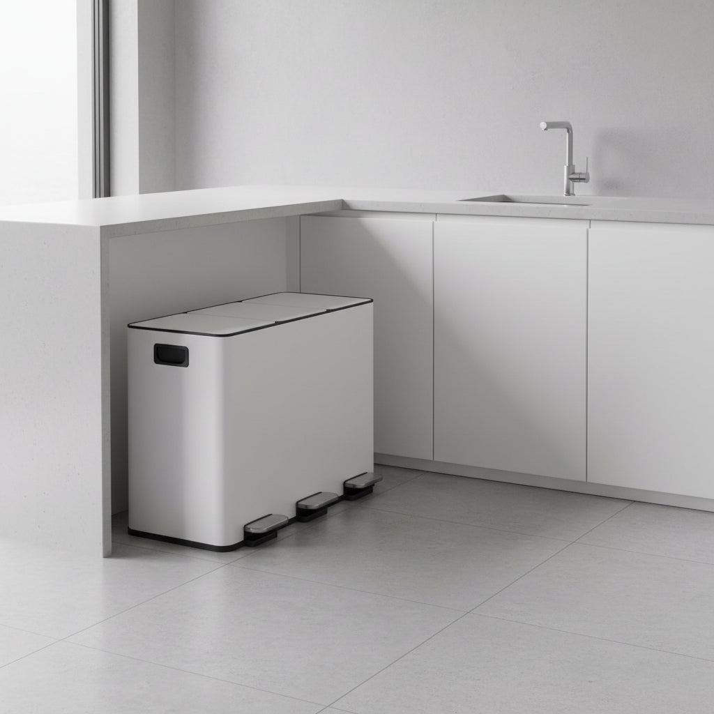 poubelle de cuisine tri 3 compartiments 15L pédale Blanc RecyNova