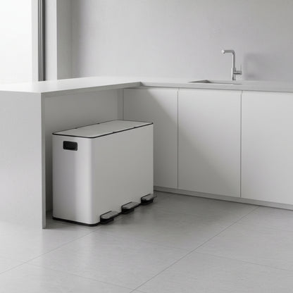 poubelle de cuisine tri 3 compartiments 15L pédale Blanc RecyNova