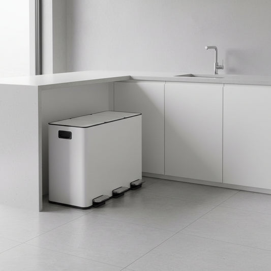 poubelle de cuisine tri 3 compartiments 15L pédale Blanc RecyNova