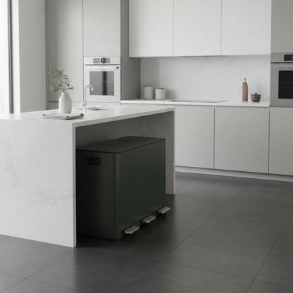 poubelle de cuisine tri 3 compartiments 15L pédale vert militaire