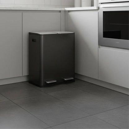 poubelle de tri 2 compartiments 2x15l inox pédales EcoElegance Duo60L