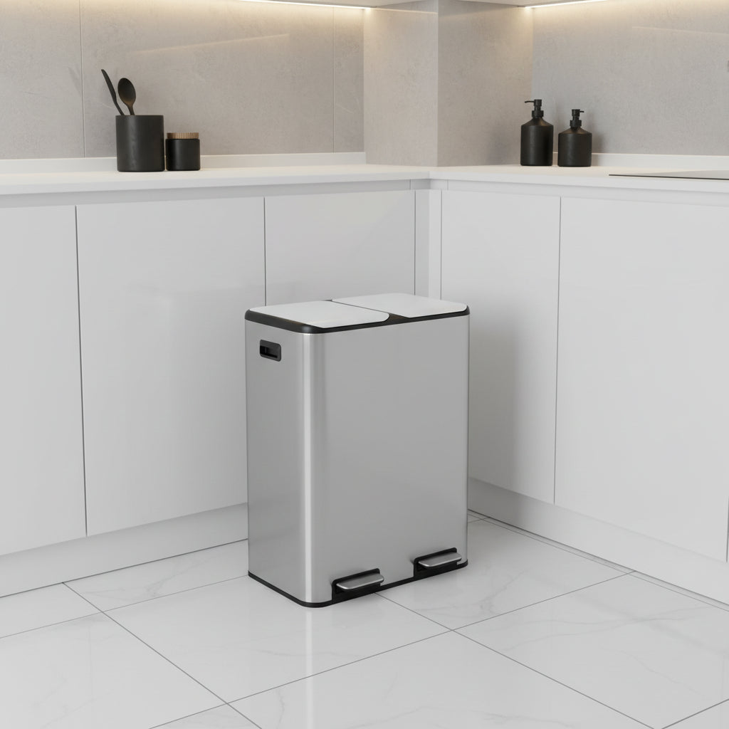 Poubelle de tri 2 compartiments acier inoxydable Inoxa DuoClean 60L