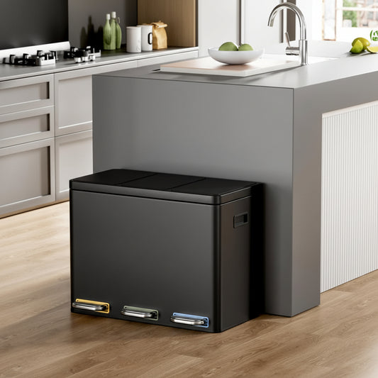 poubelle de tri 3 compartiments 15L inox noir TripleClean 45L Black