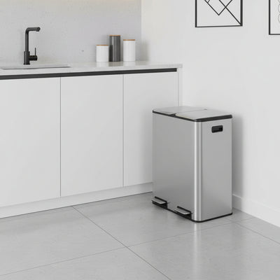 Poubelle de tri compartiments séparés couvercle silencieux robuste Inoxa DuoClean60L
