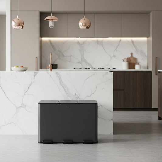 poubelle de tri cuisine acier inoxydable noir brillant TripleSort