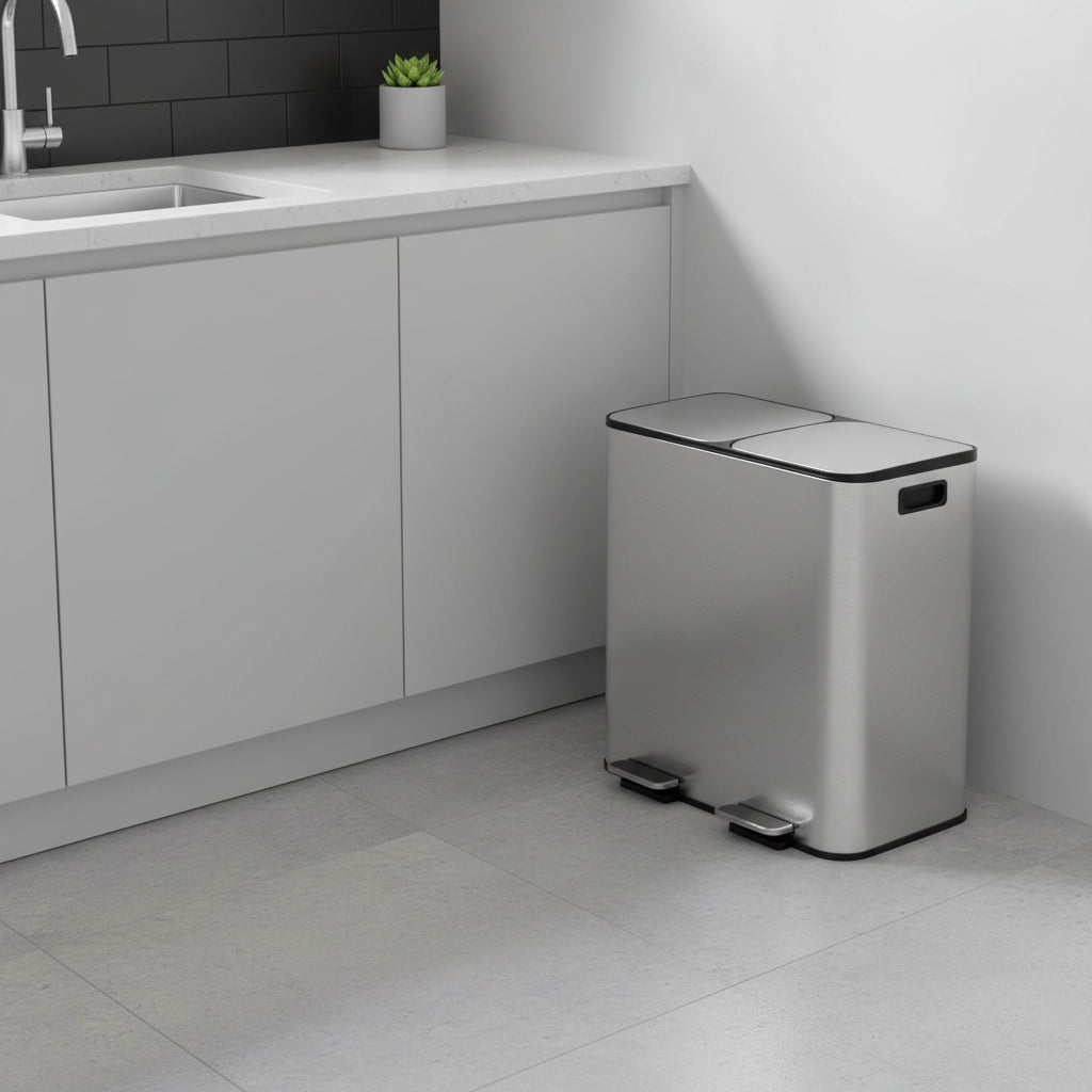 poubelle de tri cuisine compacte anti traces elegante moderne Binova