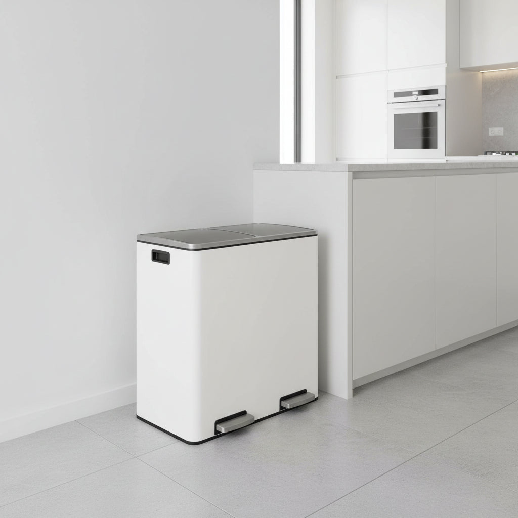 poubelle de tri cuisine hygiénique mains libres élégante blanc Dualis60L