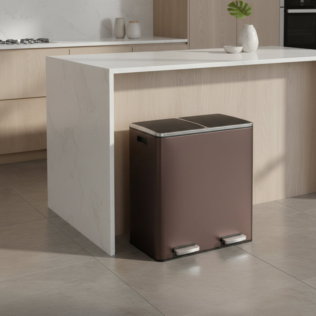 poubelle de tri cuisine hygiénique mains libres élégante brun Dualis60L
