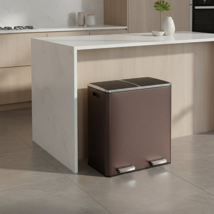 poubelle de tri cuisine hygiénique mains libres élégante brun Dualis60L