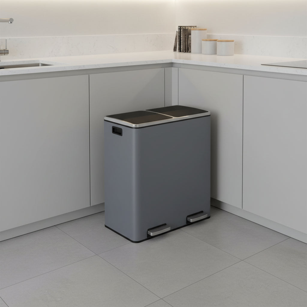 poubelle de tri cuisine hygiénique mains libres élégante gris Dualis60L