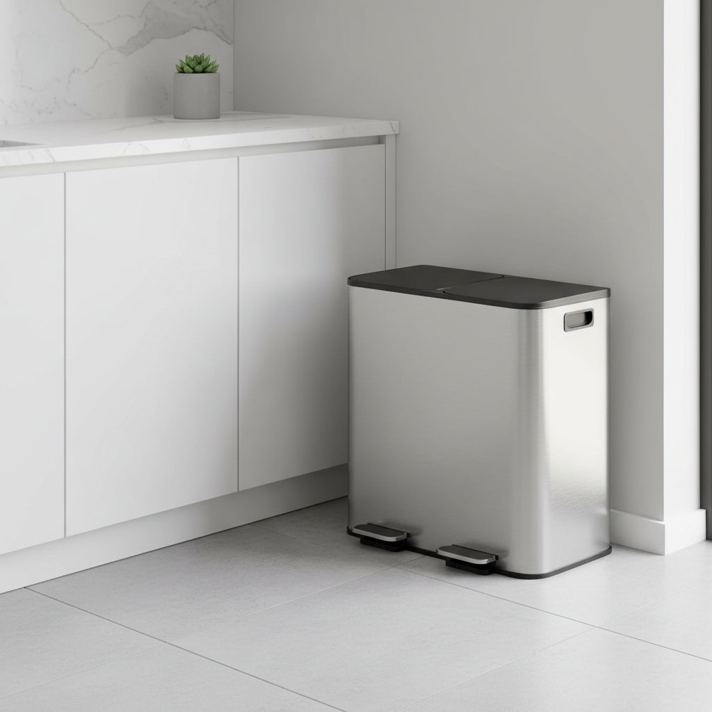 poubelle de tri double compartiment 30l acier inox argente Binova