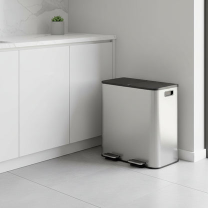 poubelle de tri double compartiment 30l acier inox argente Binova
