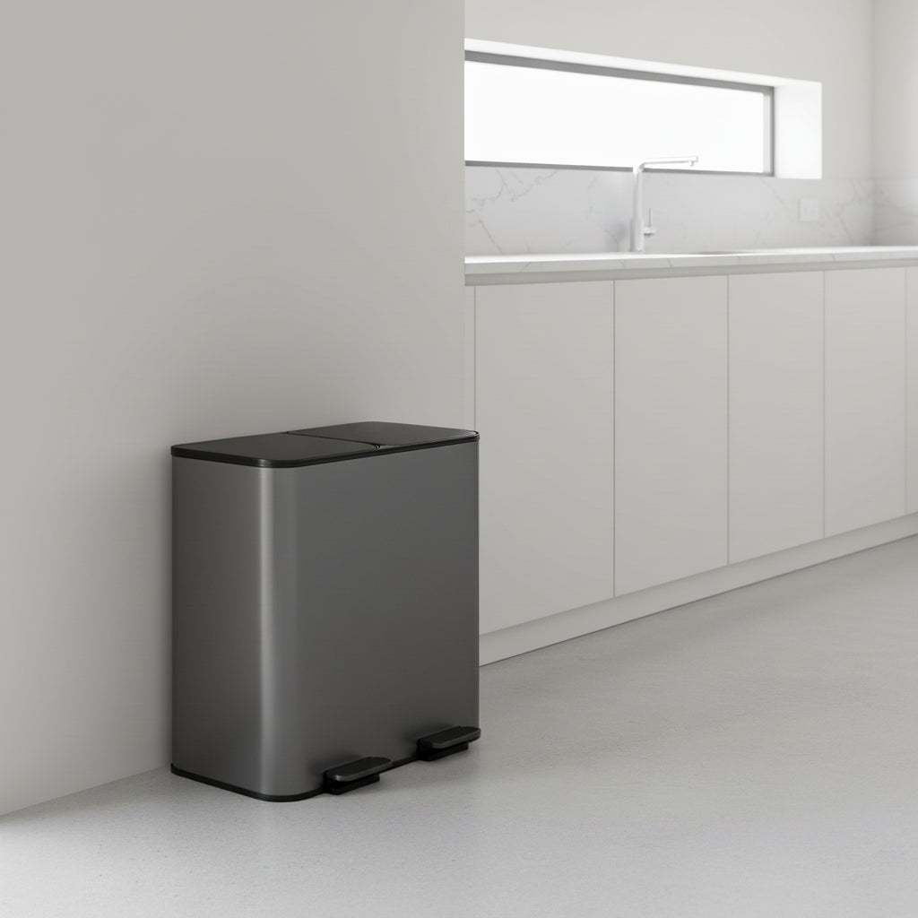 poubelle de tri double compartiment 30l acier inox gris Binova