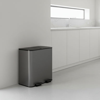 poubelle de tri double compartiment 30l acier inox gris Binova
