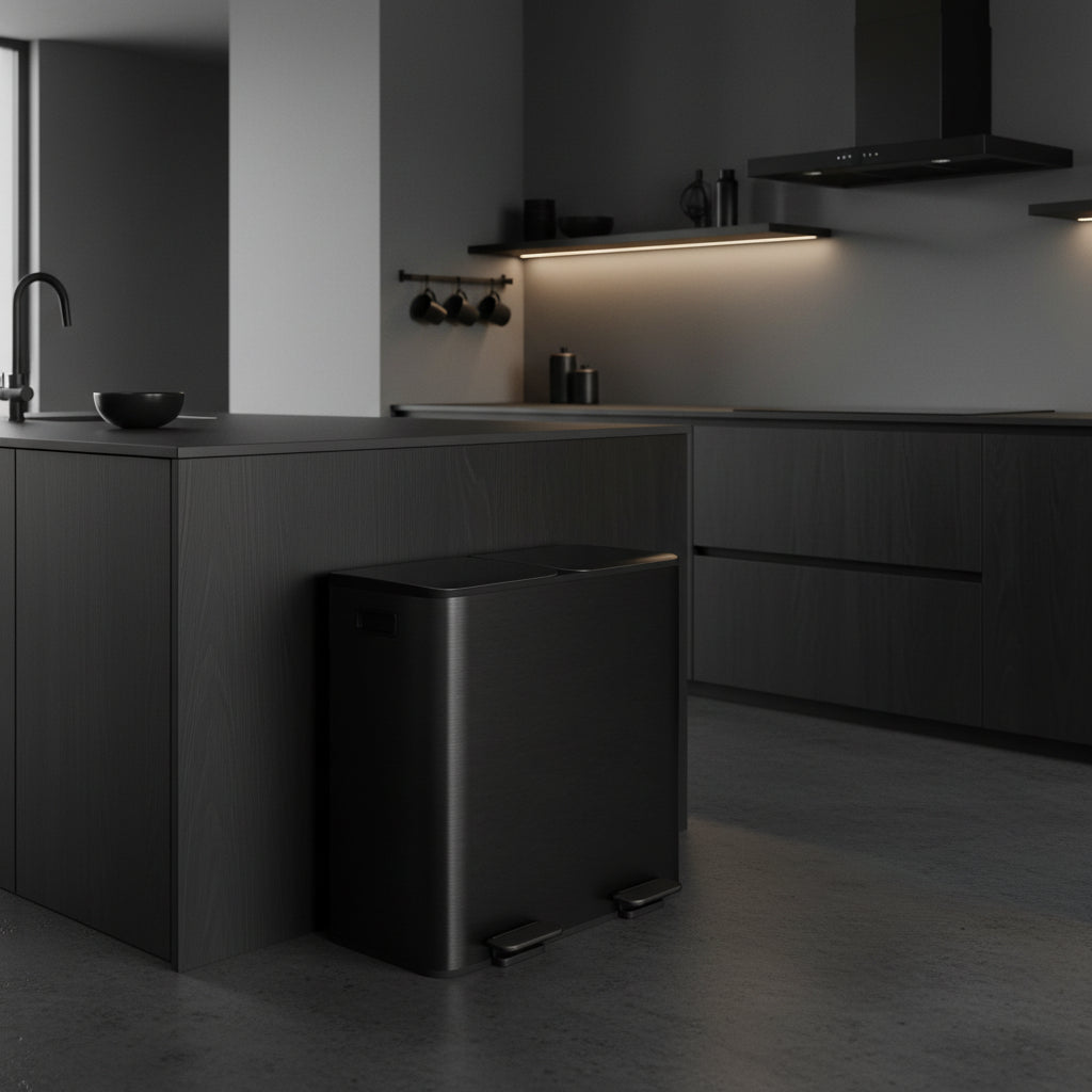 poubelle de tri double compartiment 30l acier inox noir Binova