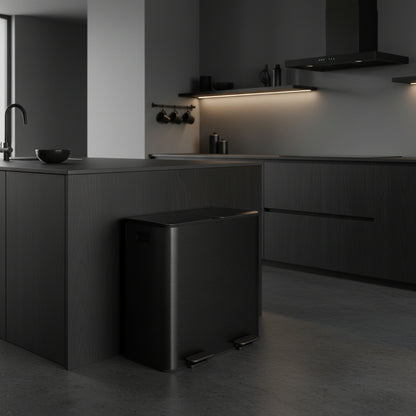 poubelle de tri double compartiment 30l acier inox noir Binova