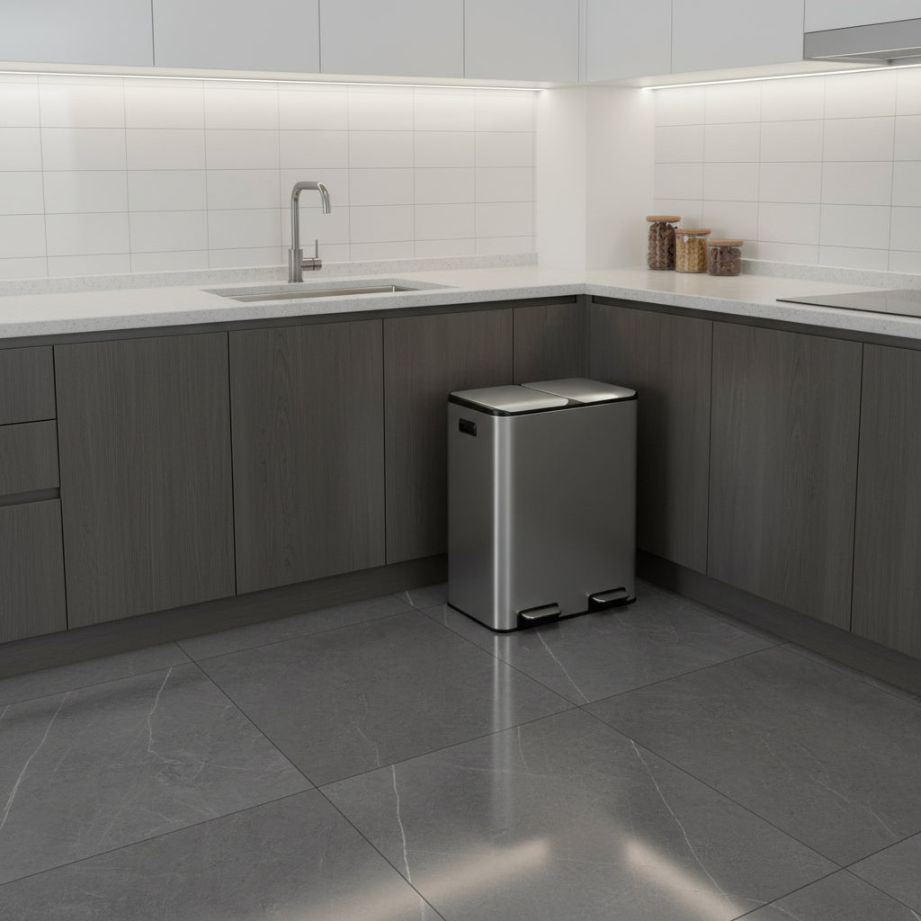 Poubelle de tri hygiénique pédale mains libres élégante DuoClean60L