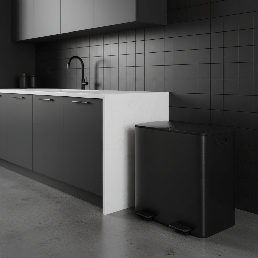 poubelle de tri mains libres seaux amovibles pratique noir Binova