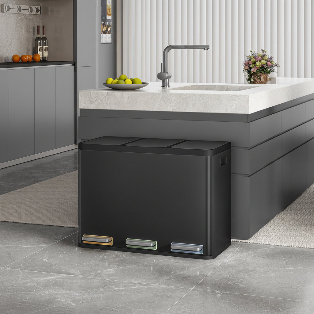 poubelle de tri pedales colorees fermeture douce silencieuse TripleClean45L Black