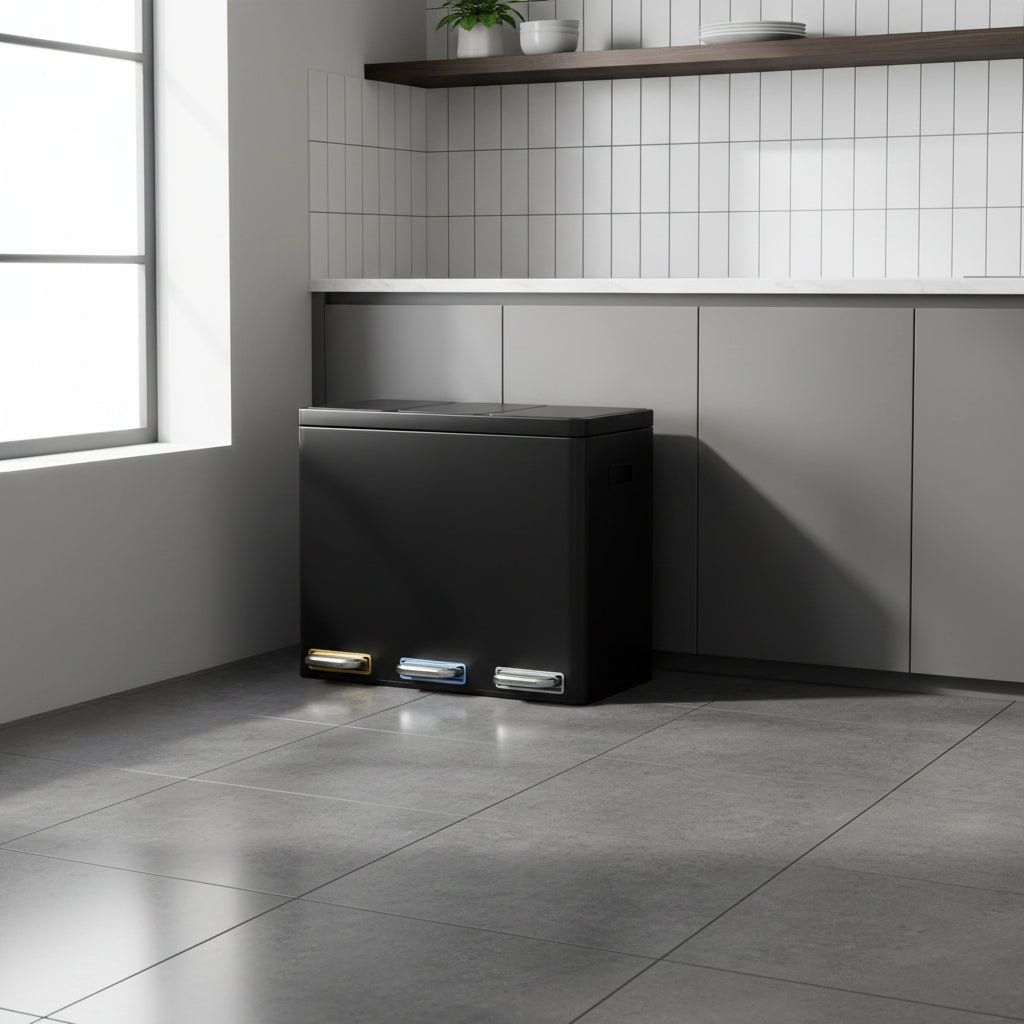 poubelle de tri recyclage organise design moderne elegante TripleClean45L Black
