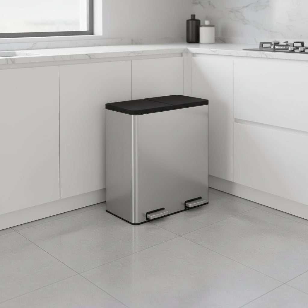 poubelle de tri recyclage organisé grande capacité familiale argente Dualis60L