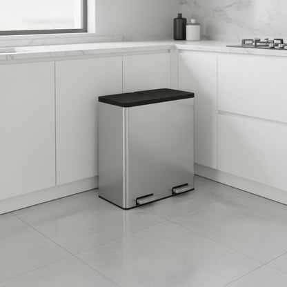 poubelle de tri recyclage organisé grande capacité familiale argente Dualis60L