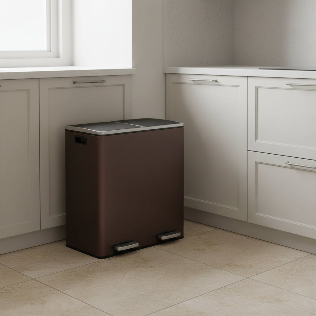 poubelle de tri recyclage organisé grande capacité familiale brun Dualis60L