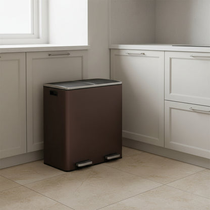 poubelle de tri recyclage organisé grande capacité familiale brun Dualis60L