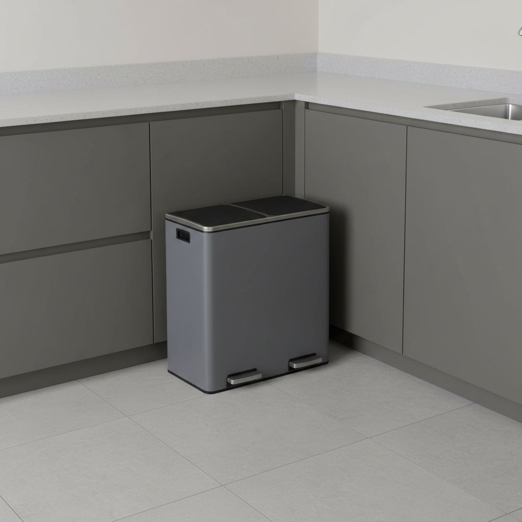 poubelle de tri recyclage organisé grande capacité familiale gris Dualis60L