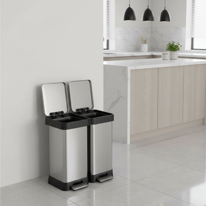 poubelle de tri selectif 2 compartiments 19L pédale EcoDual