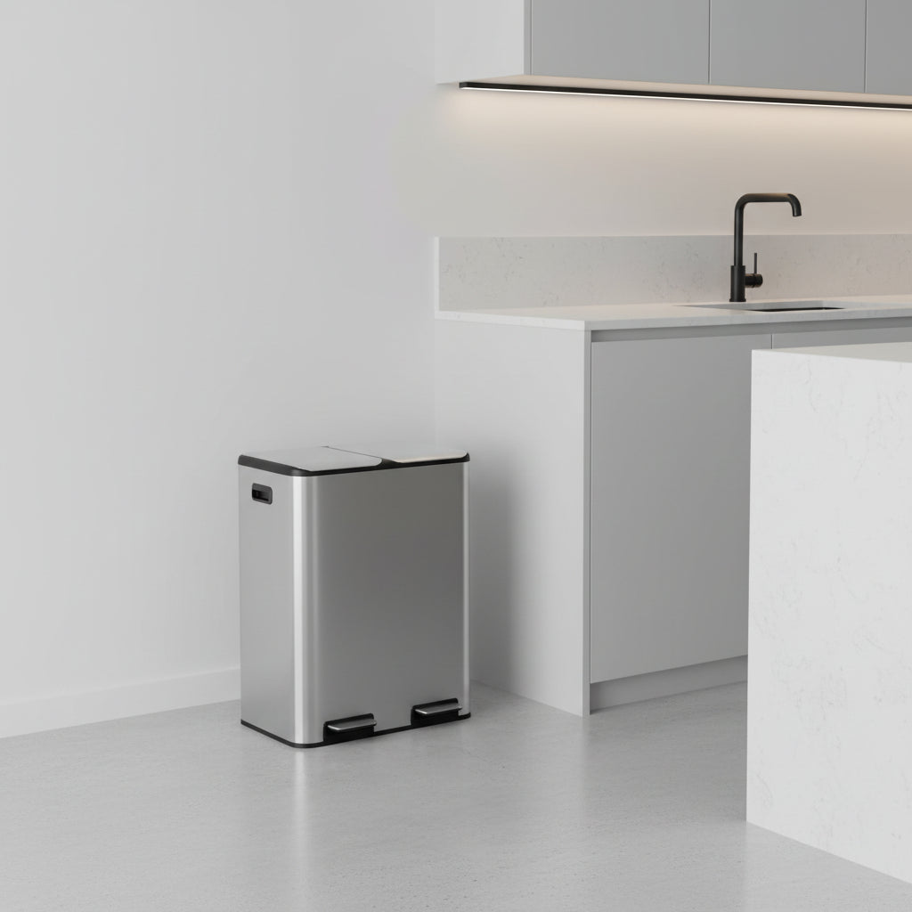 Poubelle de tri sélectif 30L x2 métal Inoxa DuoClean 60L