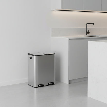 Poubelle de tri sélectif 30L x2 métal Inoxa DuoClean 60L