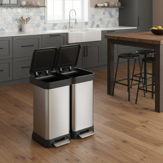 poubelle de tri selectif acier inoxydable design élégant EcoDual