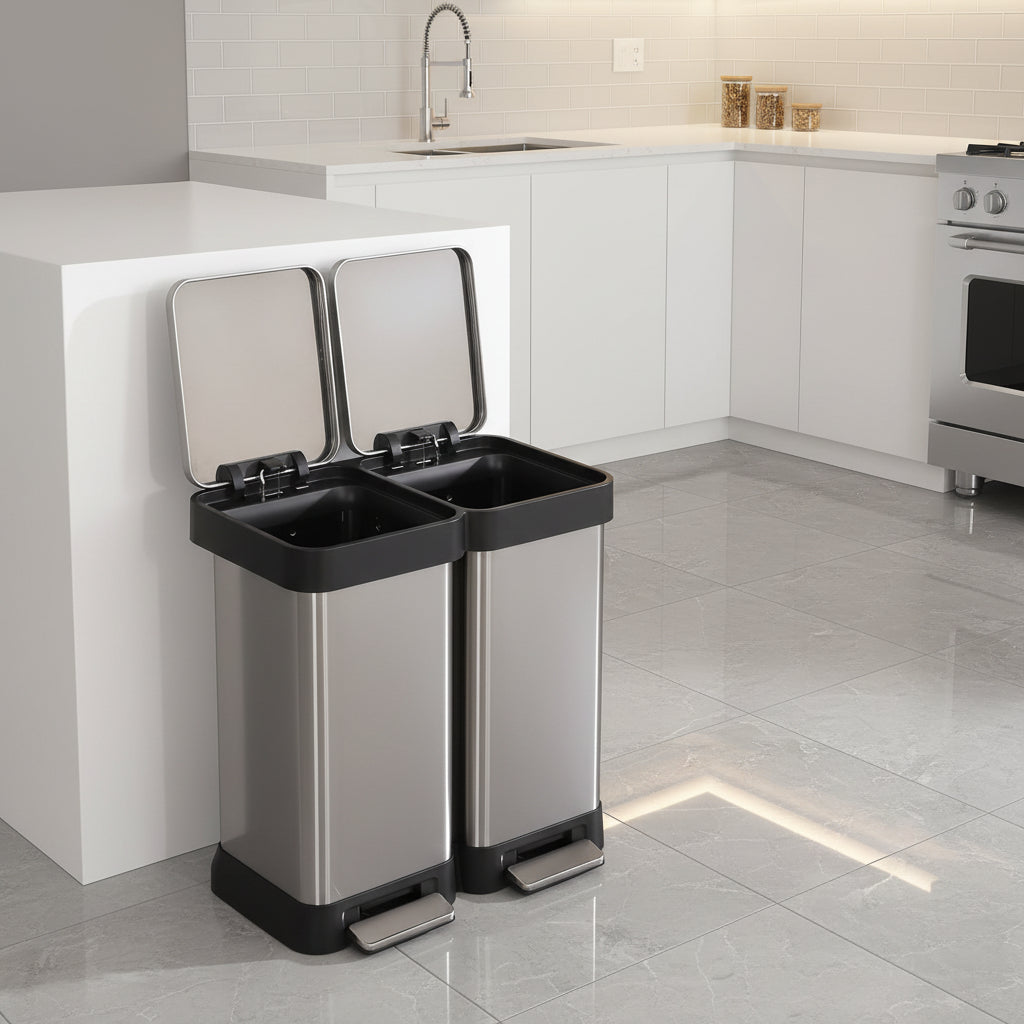 poubelle de tri selectif double bac compacte EcoDual
