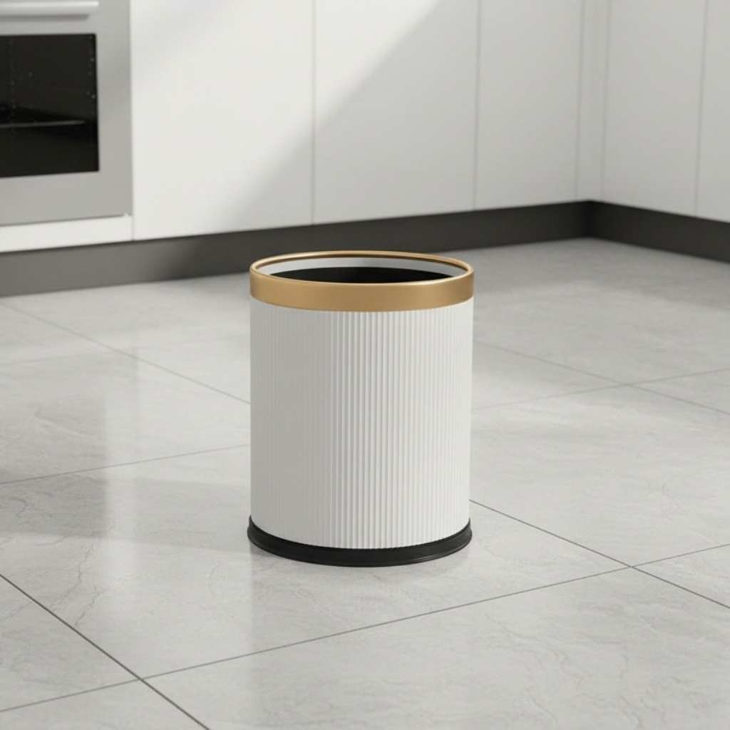 poubelle deco cuisine ouverte blanche bordure doree 23.5x23.5x27cm NordikBin Gold