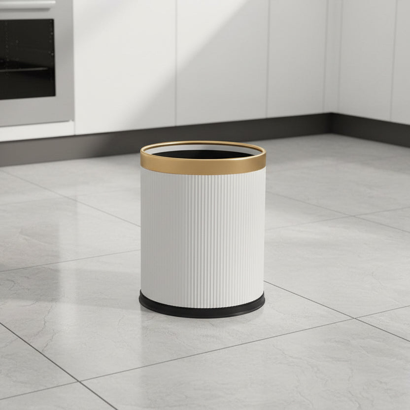 poubelle design moderne ouverte blanc bordure doree 23.5x23.5x27cm NordikBin Gold