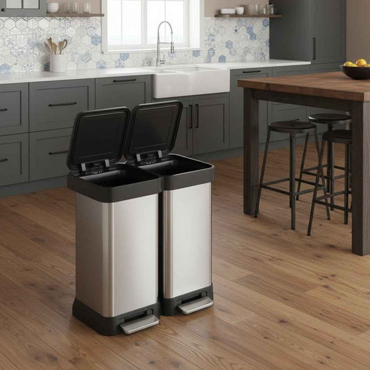 poubelle double compartiment 2x20l elegante avec pédales mains libres EcoDual