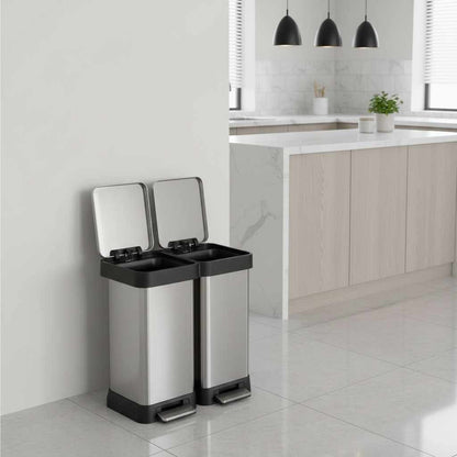 poubelle double compartiment 2x20l pédale ouverture simple silencieuse EcoDual